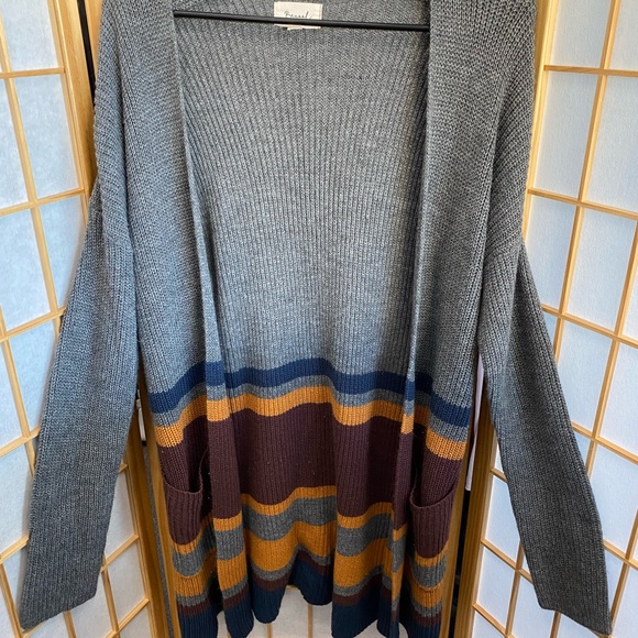 easel Sweaters - Easel Gray Multicolor Striped Cardigan